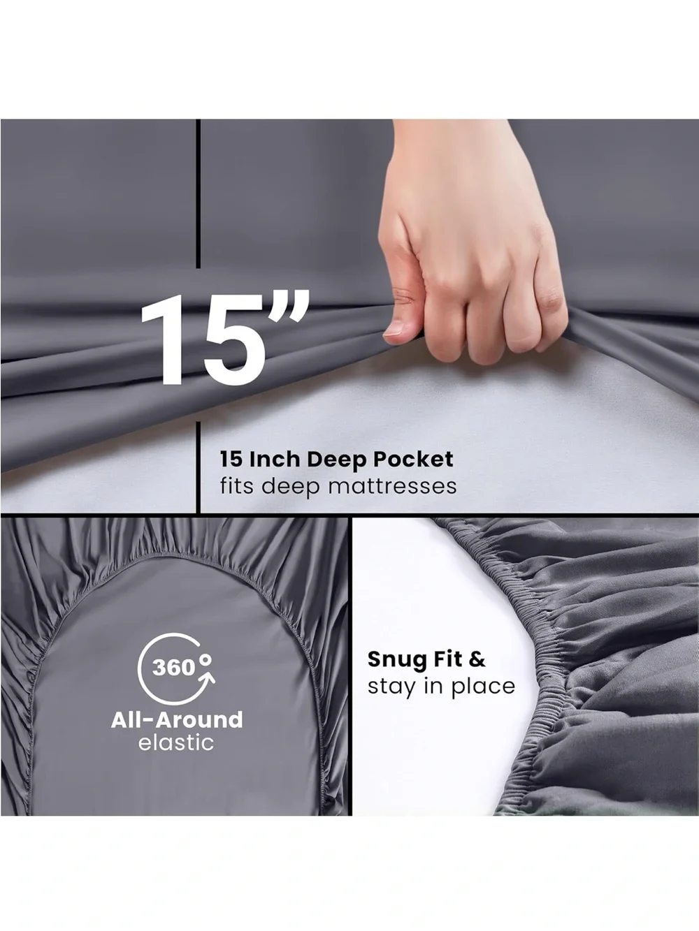 TWIN XL or SPLIT KING Charcoal Grey Fitted Sheet Elastic Corner Bedding